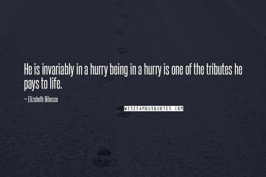 Elizabeth Bibesco quotes: He is invariably in a hurry being in a hurry is one of the tributes he pays to life.