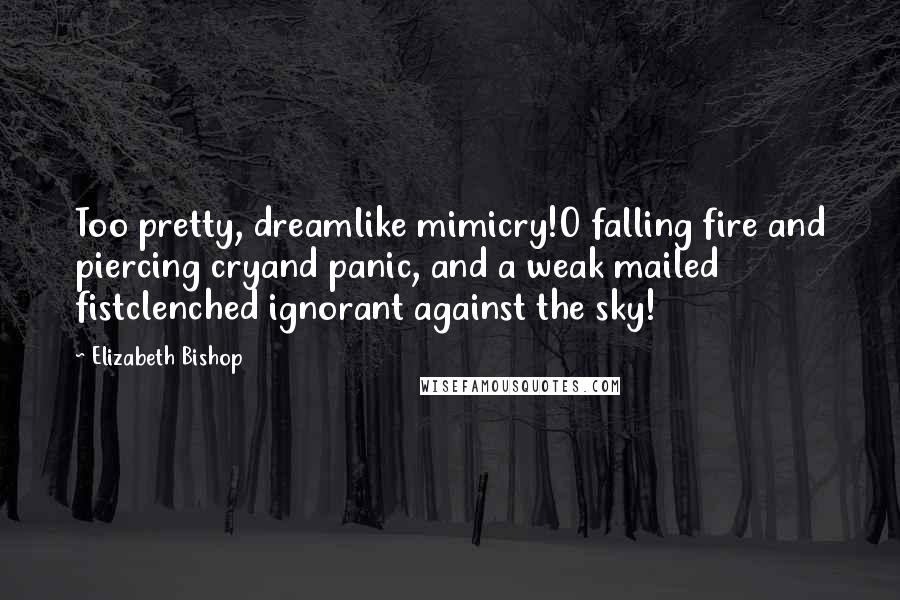 Elizabeth Bishop quotes: Too pretty, dreamlike mimicry!O falling fire and piercing cryand panic, and a weak mailed fistclenched ignorant against the sky!