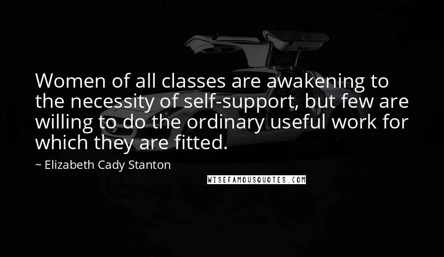 Elizabeth Cady Stanton quotes: Women of all classes are awakening to the necessity of self-support, but few are willing to do the ordinary useful work for which they are fitted.