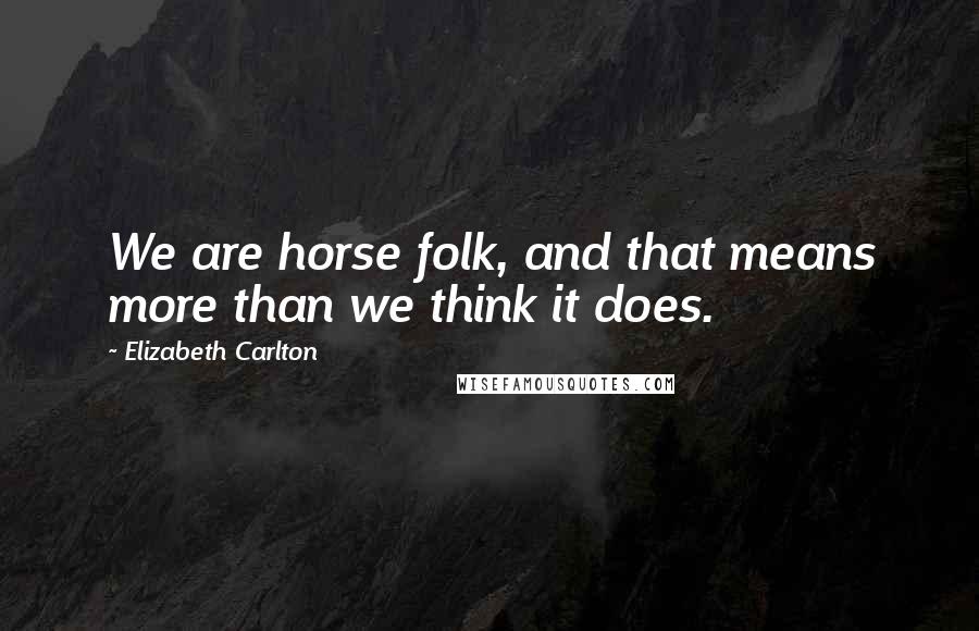 Elizabeth Carlton quotes: We are horse folk, and that means more than we think it does.