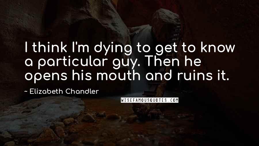 Elizabeth Chandler quotes: I think I'm dying to get to know a particular guy. Then he opens his mouth and ruins it.