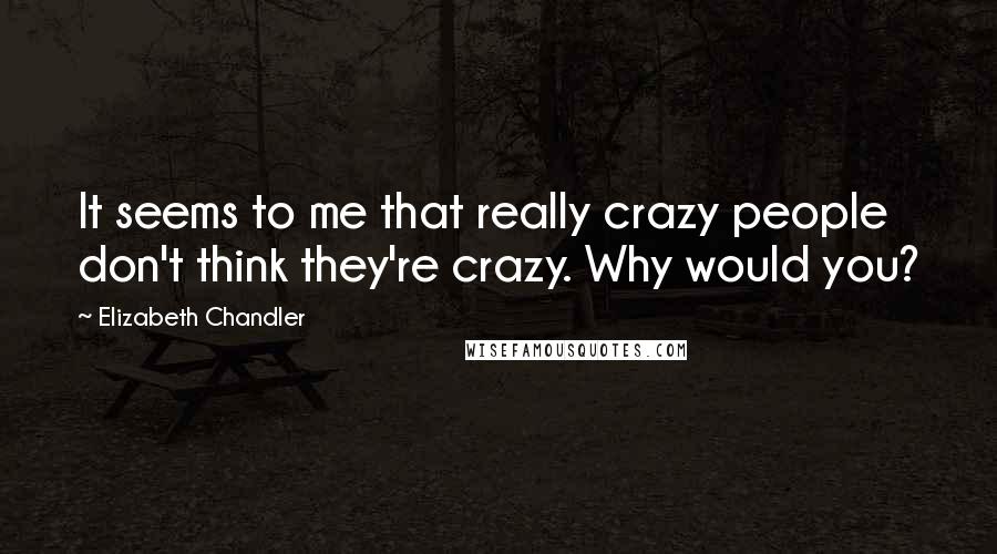 Elizabeth Chandler quotes: It seems to me that really crazy people don't think they're crazy. Why would you?