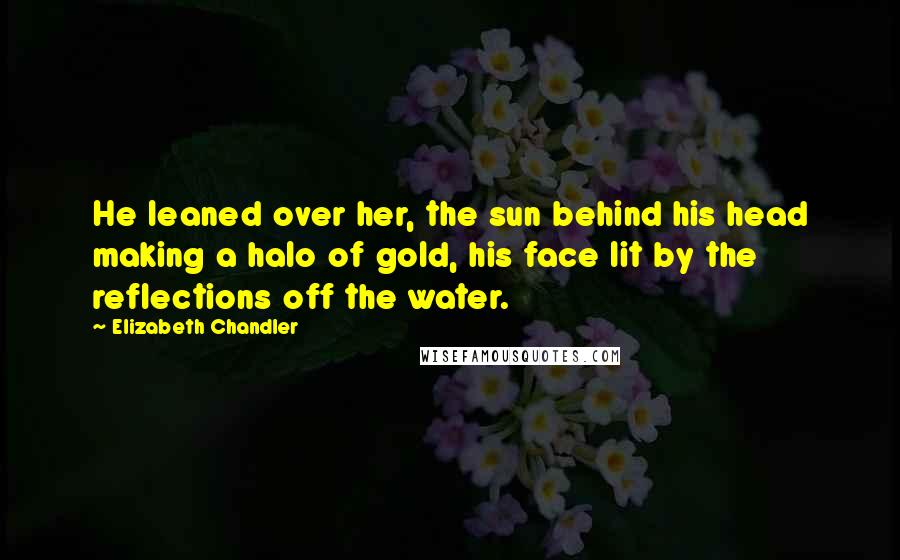 Elizabeth Chandler quotes: He leaned over her, the sun behind his head making a halo of gold, his face lit by the reflections off the water.