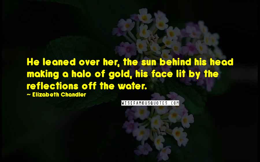 Elizabeth Chandler quotes: He leaned over her, the sun behind his head making a halo of gold, his face lit by the reflections off the water. Elizabeth Chandler quotes: He leaned over her, the sun behind his head making a halo of gold, his face lit by the reflections off the water.