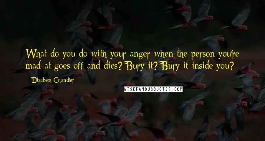 Elizabeth Chandler quotes: What do you do with your anger when the person you're mad at goes off and dies? Bury it? Bury it inside you? Elizabeth Chandler quotes: What do you do with your anger when the person you're mad at goes off and dies? Bury it? Bury it inside you?