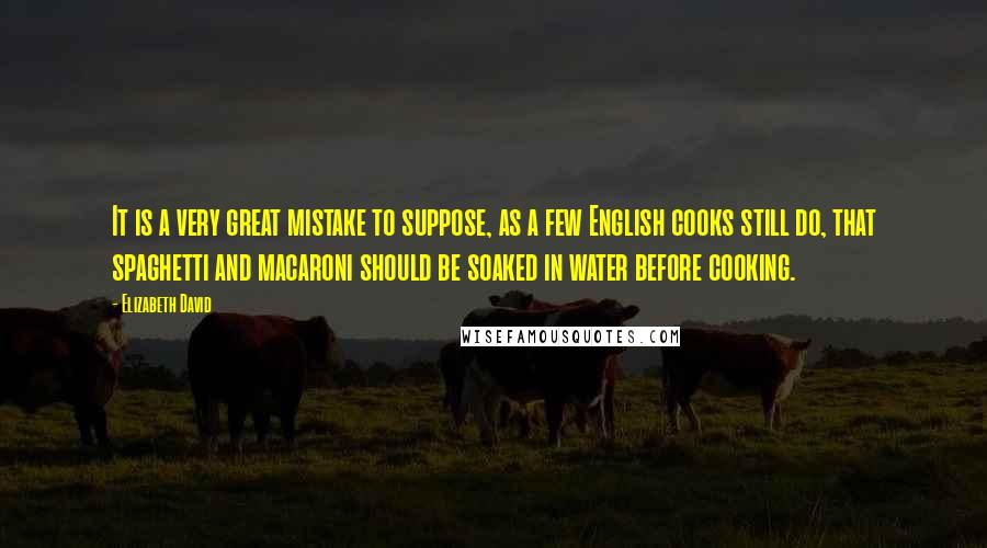 Elizabeth David quotes: It is a very great mistake to suppose, as a few English cooks still do, that spaghetti and macaroni should be soaked in water before cooking.