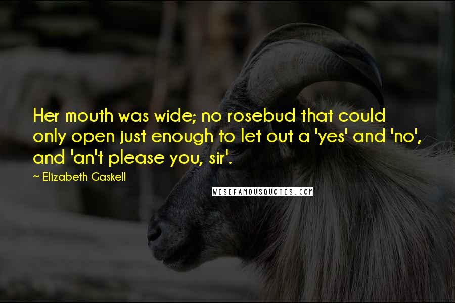 Elizabeth Gaskell quotes: Her mouth was wide; no rosebud that could only open just enough to let out a 'yes' and 'no', and 'an't please you, sir'.