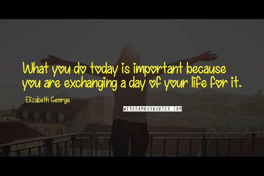 Elizabeth George quotes: What you do today is important because you are exchanging a day of your life for it.