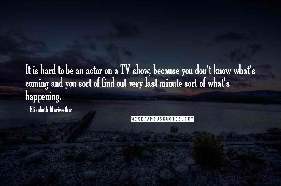 Elizabeth Meriwether quotes: It is hard to be an actor on a TV show, because you don't know what's coming and you sort of find out very last minute sort of what's happening.