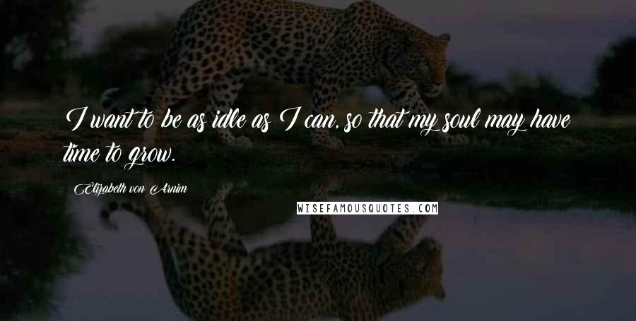 Elizabeth Von Arnim quotes: I want to be as idle as I can, so that my soul may have time to grow.