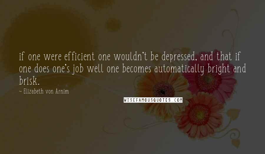 Elizabeth Von Arnim quotes: if one were efficient one wouldn't be depressed, and that if one does one's job well one becomes automatically bright and brisk.