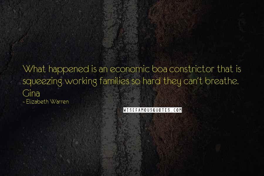 Elizabeth Warren quotes: What happened is an economic boa constrictor that is squeezing working families so hard they can't breathe. Gina