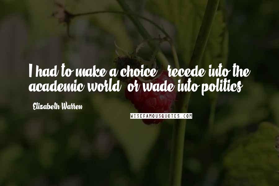 Elizabeth Warren quotes: I had to make a choice - recede into the academic world, or wade into politics.