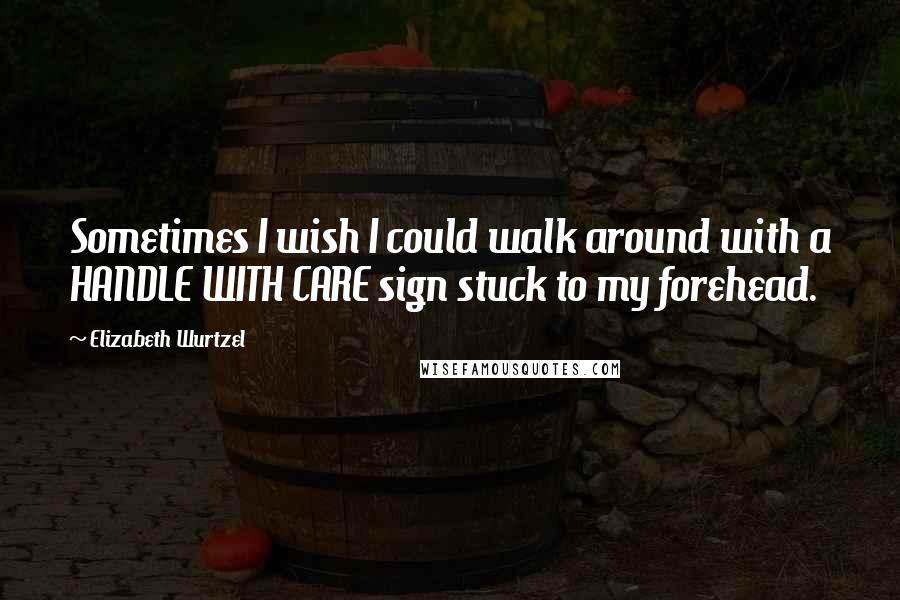 Elizabeth Wurtzel quotes: Sometimes I wish I could walk around with a HANDLE WITH CARE sign stuck to my forehead.