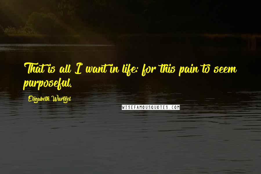 Elizabeth Wurtzel quotes: That is all I want in life: for this pain to seem purposeful.