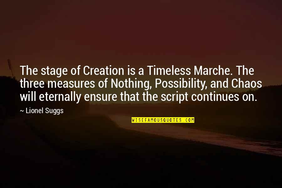 Elizabethan Society Quotes By Lionel Suggs: The stage of Creation is a Timeless Marche.