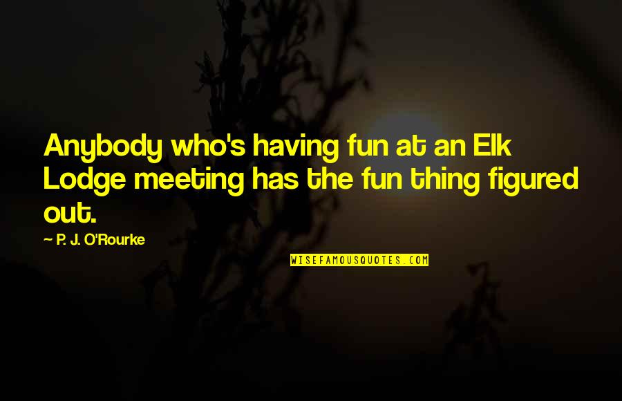 Elk Quotes By P. J. O'Rourke: Anybody who's having fun at an Elk Lodge