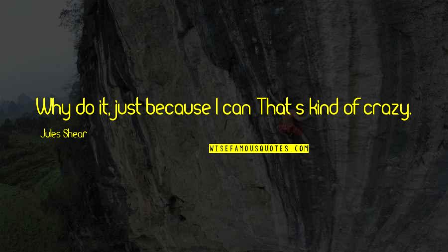 Ellas On The Bay Quotes By Jules Shear: Why do it, just because I can? That's Ellas On The Bay Quotes By Jules Shear: Why do it, just because I can? That's