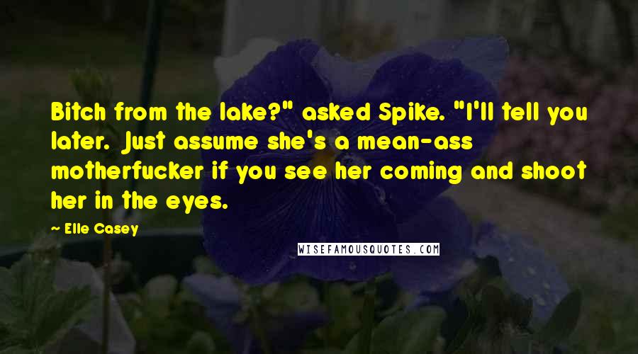 Elle Casey quotes: Bitch from the lake?" asked Spike. "I'll tell you later. Just assume she's a mean-ass motherfucker if you see her coming and shoot her in the eyes.
