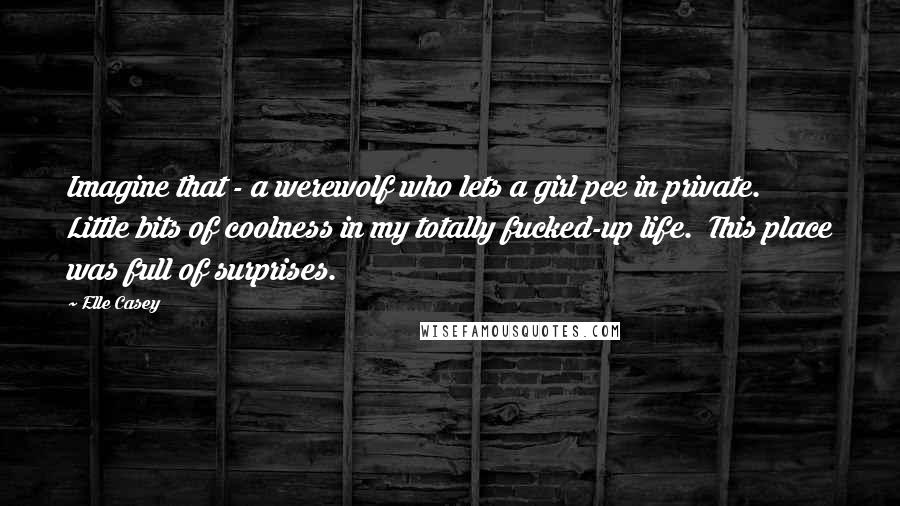 Elle Casey quotes: Imagine that - a werewolf who lets a girl pee in private. Little bits of coolness in my totally fucked-up life. This place was full of surprises.