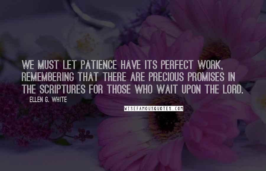 Ellen G. White quotes: We must let patience have its perfect work, remembering that there are precious promises in the Scriptures for those who wait upon the Lord.