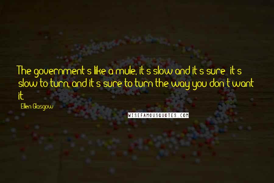 Ellen Glasgow quotes: The government's like a mule, it's slow and it's sure; it's slow to turn, and it's sure to turn the way you don't want it.