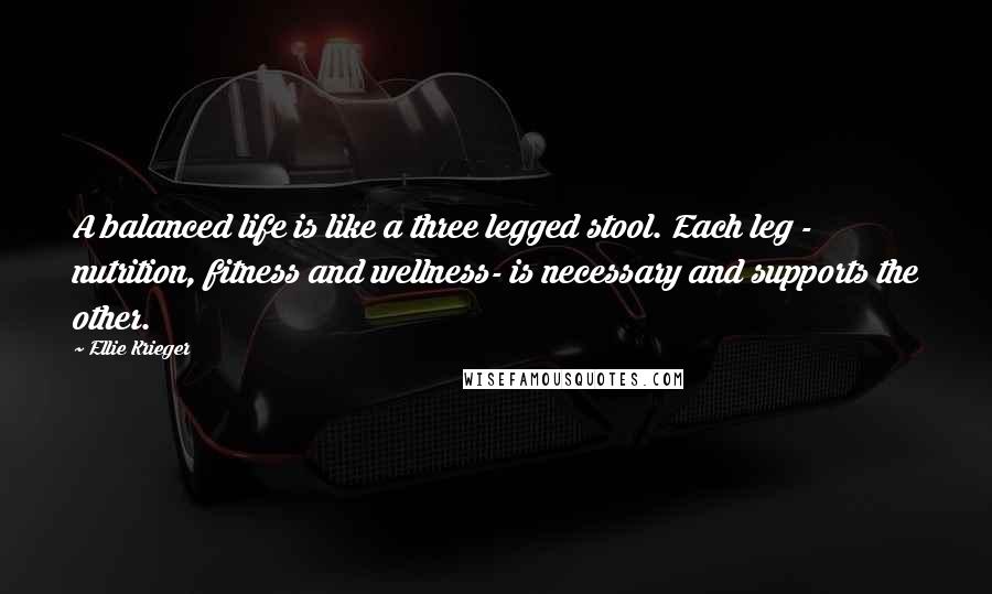 Ellie Krieger quotes: A balanced life is like a three legged stool. Each leg - nutrition, fitness and wellness- is necessary and supports the other.