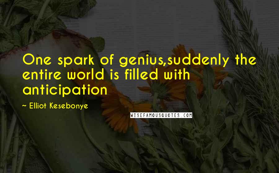 Elliot Kesebonye quotes: One spark of genius,suddenly the entire world is filled with anticipation