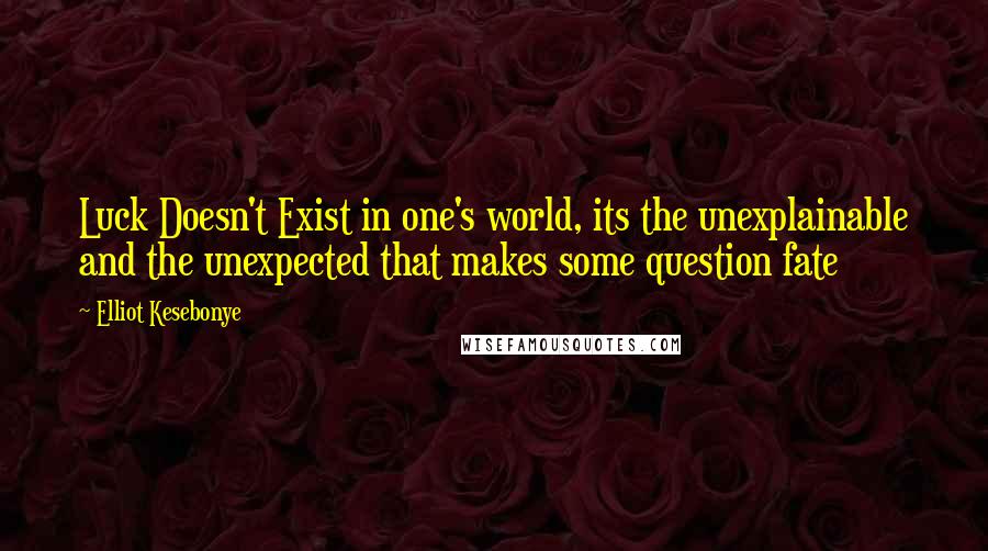 Elliot Kesebonye quotes: Luck Doesn't Exist in one's world, its the unexplainable and the unexpected that makes some question fate
