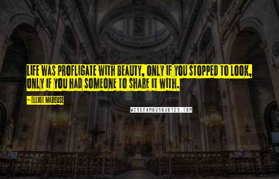 Elliot Mabeuse quotes: Life was profligate with beauty, only if you stopped to look, only if you had someone to share it with.