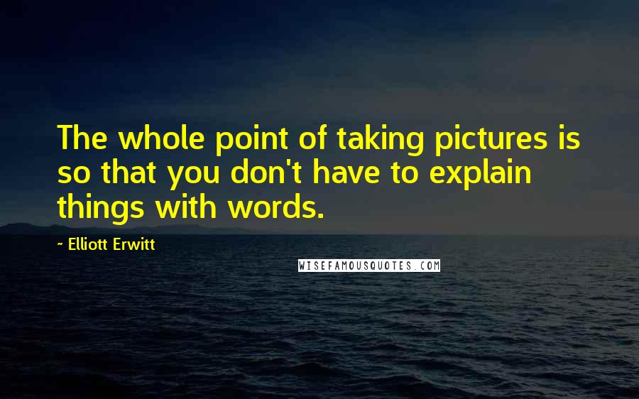 Elliott Erwitt quotes: The whole point of taking pictures is so that you don't have to explain things with words.