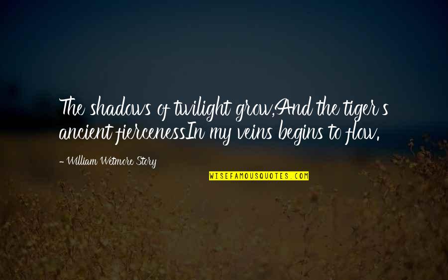 Elmsworth Quotes By William Wetmore Story: The shadows of twilight grow,And the tiger's ancient Elmsworth Quotes By William Wetmore Story: The shadows of twilight grow,And the tiger's ancient