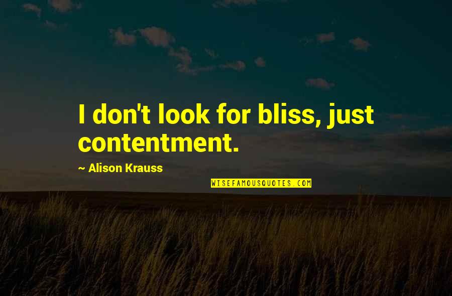 Elphinstone Secondary Quotes By Alison Krauss: I don't look for bliss, just contentment. Elphinstone Secondary Quotes By Alison Krauss: I don't look for bliss, just contentment.