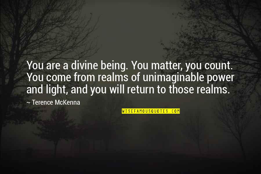 Elsa And Fred Movie Quotes By Terence McKenna: You are a divine being. You matter, you Elsa And Fred Movie Quotes By Terence McKenna: You are a divine being. You matter, you
