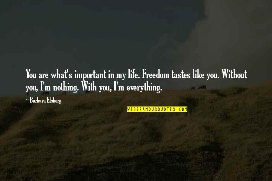 Elsborg Quotes By Barbara Elsborg: You are what's important in my life. Freedom