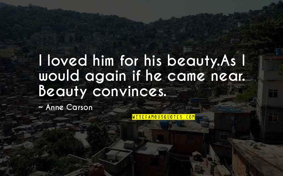 Elsky Puppies Quotes By Anne Carson: I loved him for his beauty.As I would