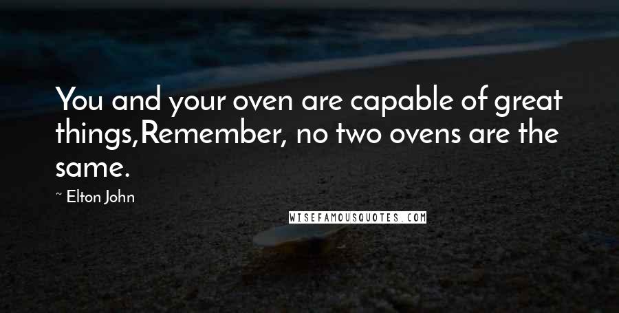 Elton John quotes: You and your oven are capable of great things,Remember, no two ovens are the same.