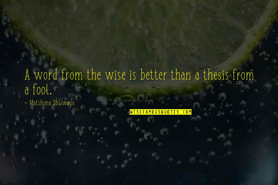 Elua Quotes By Matshona Dhliwayo: A word from the wise is better than