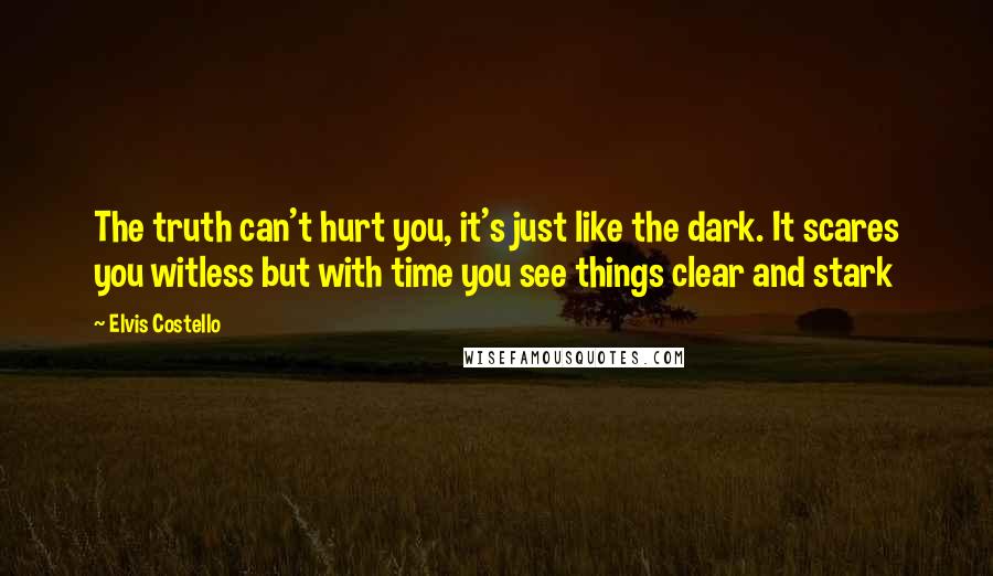 Elvis Costello quotes: The truth can't hurt you, it's just like the dark. It scares you witless but with time you see things clear and stark Elvis Costello quotes: The truth can't hurt you, it's just like the dark. It scares you witless but with time you see things clear and stark