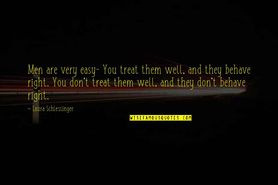Elworthy Williams Quotes By Laura Schlessinger: Men are very easy- You treat them well, Elworthy Williams Quotes By Laura Schlessinger: Men are very easy- You treat them well,
