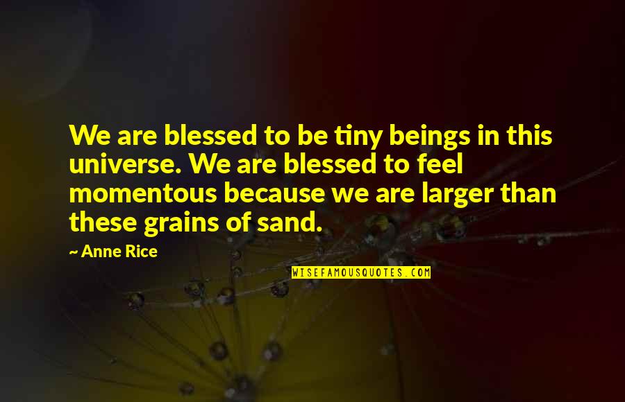 Emancipatory Quotes By Anne Rice: We are blessed to be tiny beings in