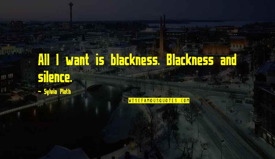 Embroidered Quotes By Sylvia Plath: All I want is blackness. Blackness and silence.