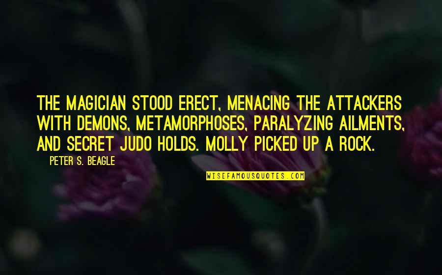Emerged Synonyms Quotes By Peter S. Beagle: The magician stood erect, menacing the attackers with