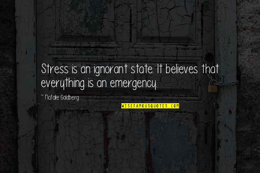 Emergency Quotes By Natalie Goldberg: Stress is an ignorant state. It believes that