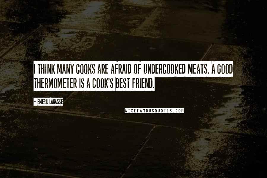 Emeril Lagasse quotes: I think many cooks are afraid of undercooked meats. A good thermometer is a cook's best friend.
