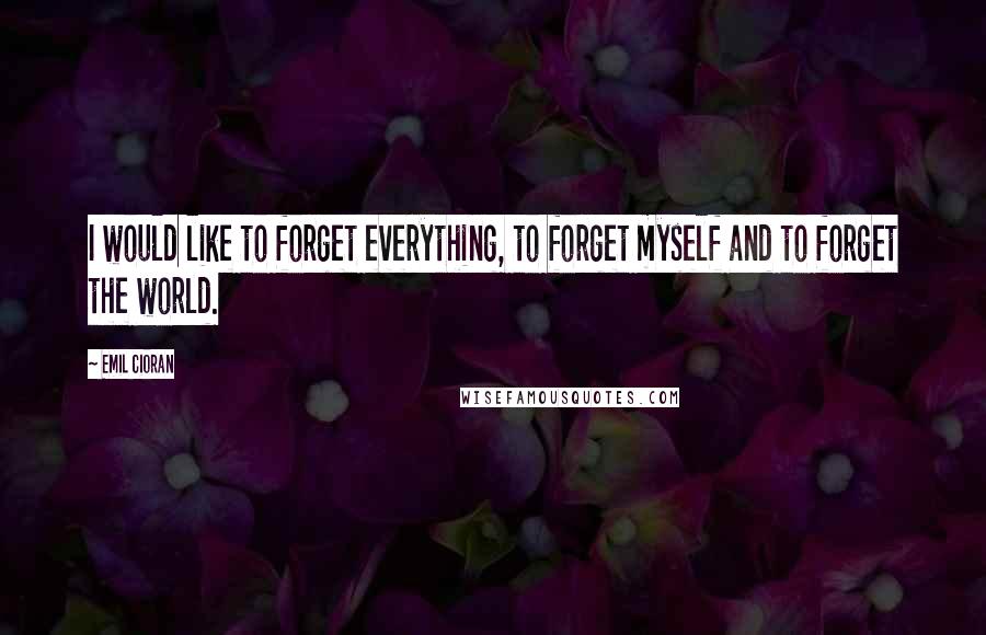 Emil Cioran quotes: I would like to forget everything, to forget myself and to forget the world.