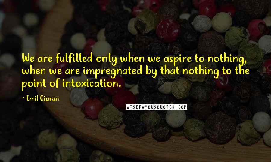 Emil Cioran quotes: We are fulfilled only when we aspire to nothing, when we are impregnated by that nothing to the point of intoxication.