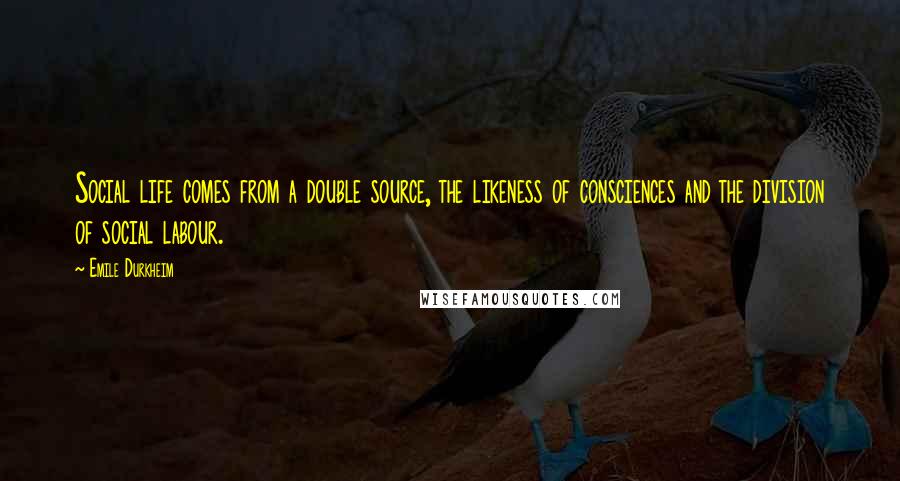 Emile Durkheim quotes: Social life comes from a double source, the likeness of consciences and the division of social labour.