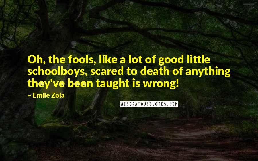 Emile Zola quotes: Oh, the fools, like a lot of good little schoolboys, scared to death of anything they've been taught is wrong!