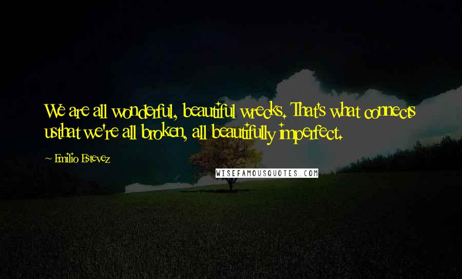Emilio Estevez quotes: We are all wonderful, beautiful wrecks. That's what connects usthat we're all broken, all beautifully imperfect.